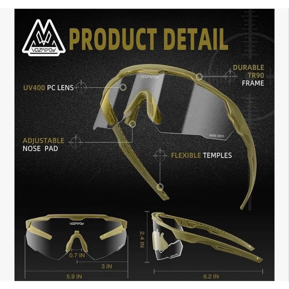 VOZAPOW Shooting Glasses Anti Fog with High Definition Lenses, ANSI Z87+ Certifi